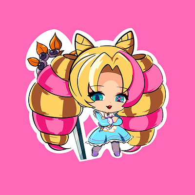 Chibi Gwen Serving Looks in Café Cutie Mode character design chibi cute game game assets girl graphic design gwen illustration illustrator league of legends sticker