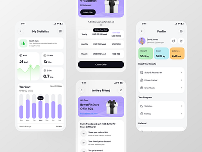 AI Powered– Your Wellness Universe App ai fitness coach ai powered app design clean design daily goals fitness app fitness statistics health coaching healthy habits invite friends meal planner mobile app mobile app design mobile ui smart wellness user profile wellness tracker workout insights