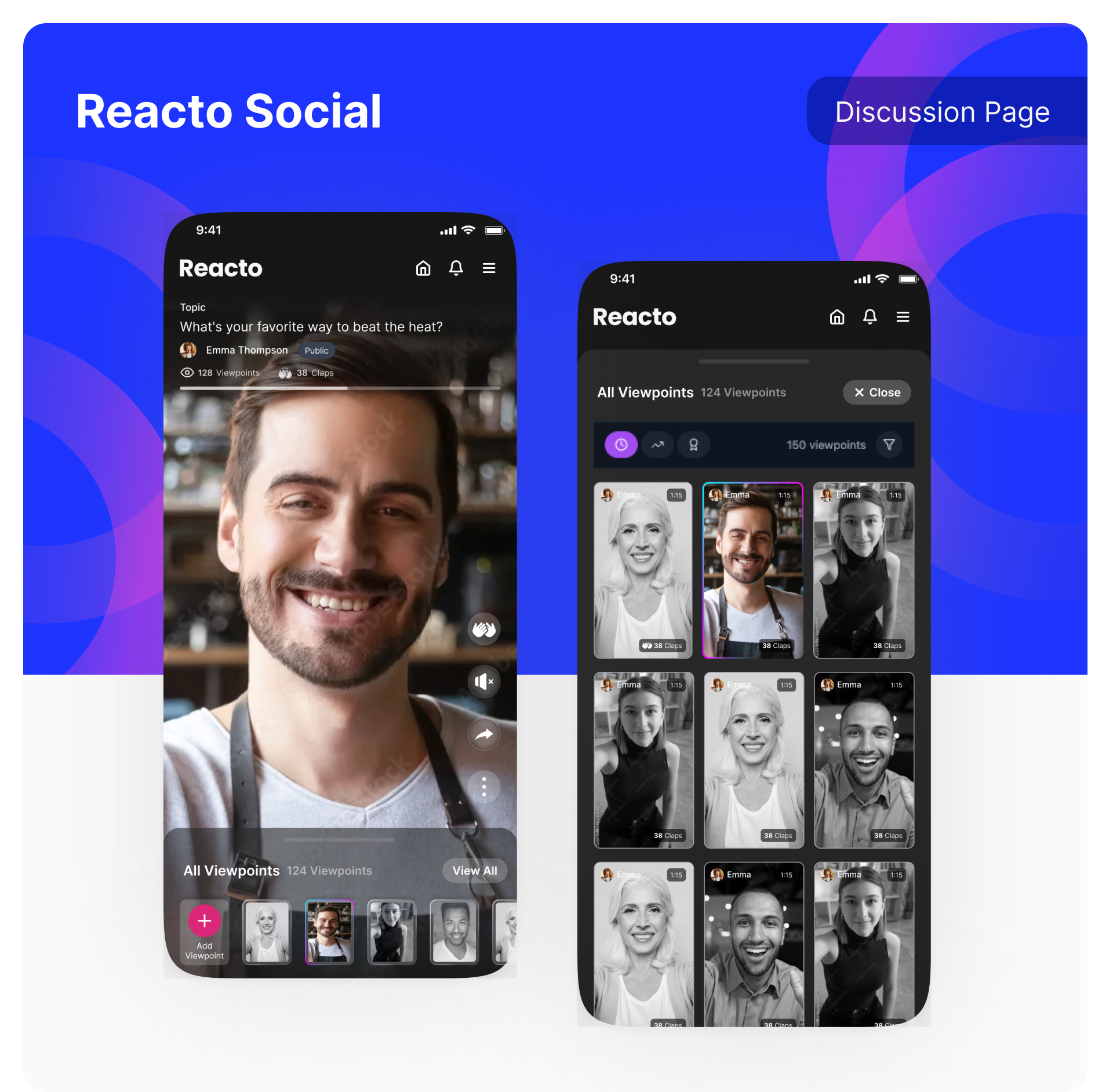 Reacto App - Social Media Discussion mobile app react video social media ui
