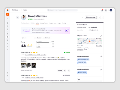 Ecomiq – Customer Details with Reviews in SaaS E-Commerce ai crm customers management e commerce marketplace online shop order management product design review and rating saas saas design site builder ui ux web builder web design web store
