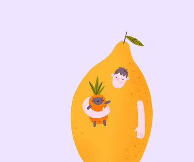 Summer Carnival boy cat character costume festival fruit illustration lemon man pet pineapple procreate summer texture