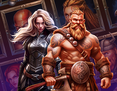 Slot Game Character Design: Viking & Warrior Princess 2dgameart casinodesign casinogameart characterdesign digitalillustration dribbblegaming fantasygameart gameart gamedesignstudio gamedevelopment gameui minigames slotcharacters slotdesign slotgamedesign vikingart warriorprincess