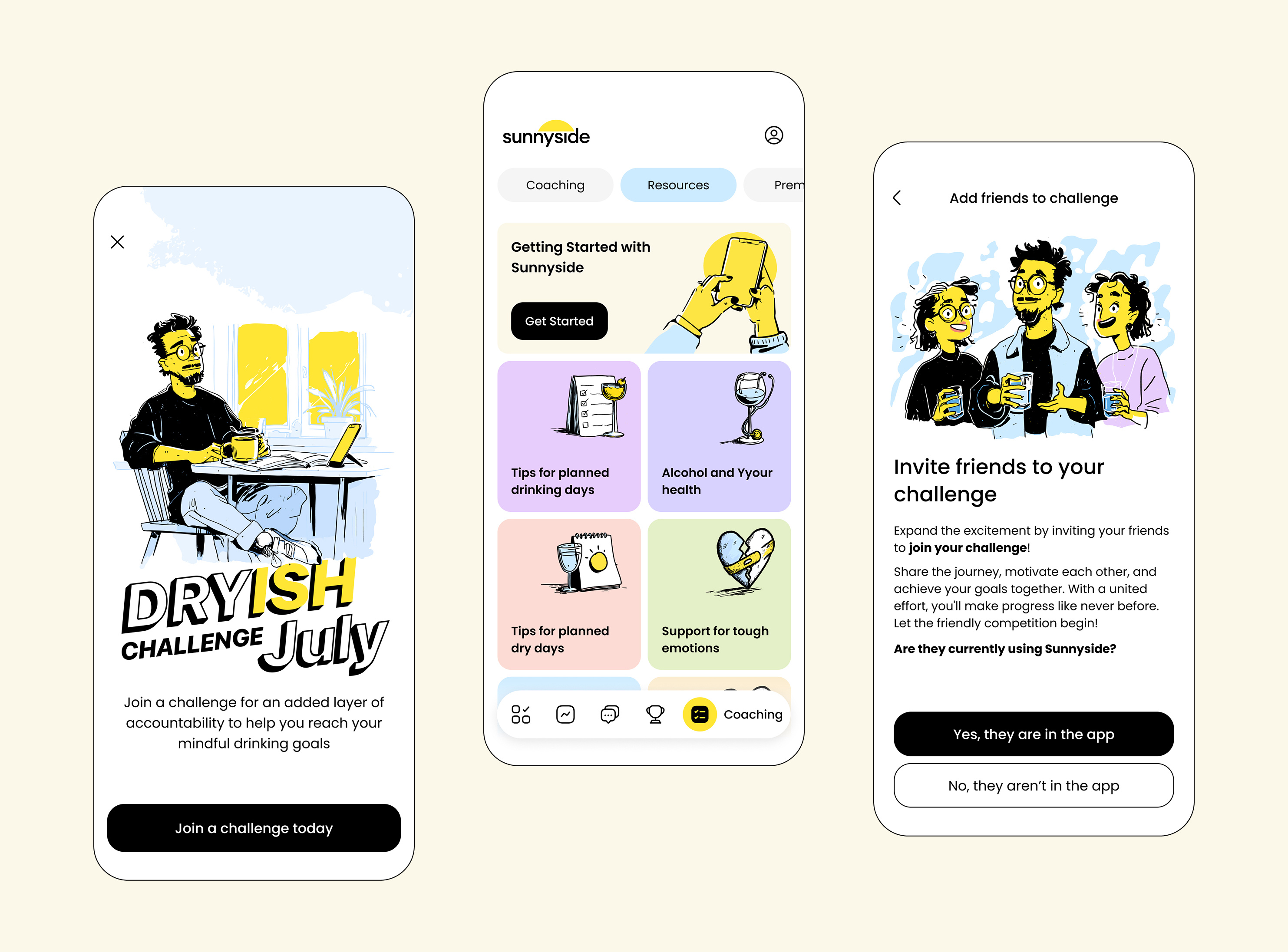 Sunnyside App – Challenge & Coaching UI challenges