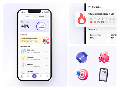 Daily Habit Tracker: Progress Dashboard & Streak Motivation banner gamification habit ios minimaldesign mobile productivityapp progress bar streakgoals tab ui ux