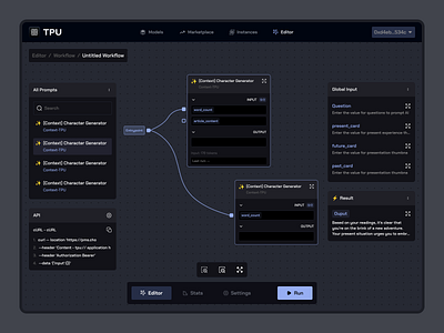 Tensor Editor UI connecting crypto dark theme dashboard defi editing editor figma gpu graphic nodes panel processing tensor tpu ui ux web3 workflow