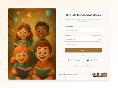 Readventure – Whimsical Login Page for Kids’ Story App clean create account design desktop figma kids story app login screen registration saas sign in sign up ui uidesign uiux ux uxdesign web app web design website welcome page