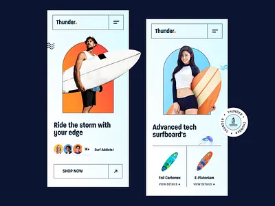 Thunder - Surfing Accessories Website Mobile design service ecommerce landing page landingpage mobile design mobile responsive design product design responsive design sea activities sea surfing surfing surfing accessories surfing school uiux design water sports web design web ui design webdesign website design website designer