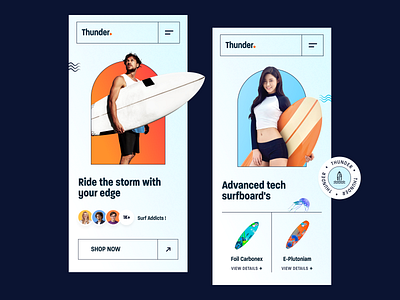 Thunder - Surfing Accessories Website Mobile design service ecommerce landing page landingpage mobile design mobile responsive design product design responsive design sea activities sea surfing surfing surfing accessories surfing school uiux design water sports web design web ui design webdesign website design website designer