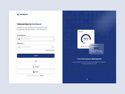 WorkBoard - Login Screen dashboardu figmadesign interfaceinspiration loginscree minimaldesign productdesign uidesign uxdesign webapp workboard