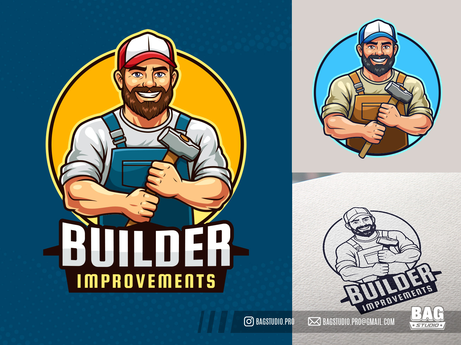 Builder Handyman Mascot Logo branding builder contractor illustration logo vector