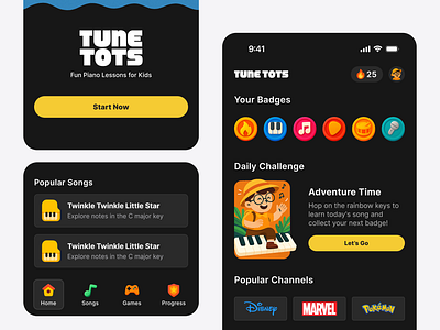 Tune Tots app design education kids music piano ui ux
