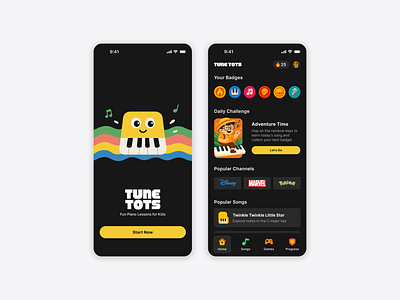 Tune Tots app design education kids music piano ui ux