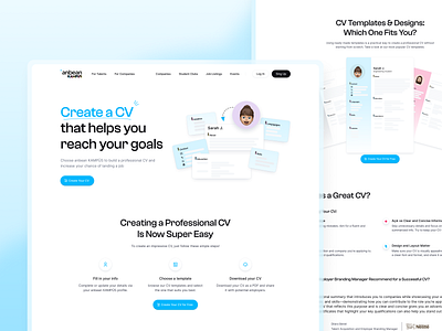 CV Creator Landing Page - anbean KAMPÜS anbean kampüs clean ui cv builder cv creator design figma hero design hero image illustration landing page modern ui student platform ui ui design ux ux design web design