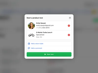 Starting a product test in Digital Test Center backdrop blur blur dialog dtc lucide modal ui ux