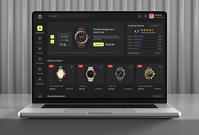 Luxury Watch eCommerce Dashboard admin panel clean design dark mode dashboard dashboard ui ecommerce ui figma design luxury luxury ui modern ui online store design product dashboard product listing ui product showcase retail dashboard shopping ui ui ux watch store ui web app design