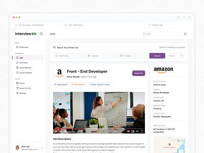Interview Job Discovery Platform app design ats design candidate dashboard data visualization hr human resource job job post minimal dashboard minimal design modern design pipeline product design saas design saas minimal saasfactor ui ux web design