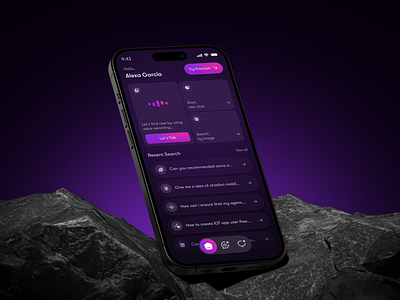 AI Chatbot Mobile App UI ai ai bot ai chatbot chat app chatbot clean home screen image generator app ios minimal ui mobile app voice assistant