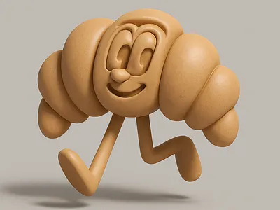 3D Croissant branding bread brown cafe character croissant design digital food france icon illustration indonesia logo mascot minimal pastry retro simple vector