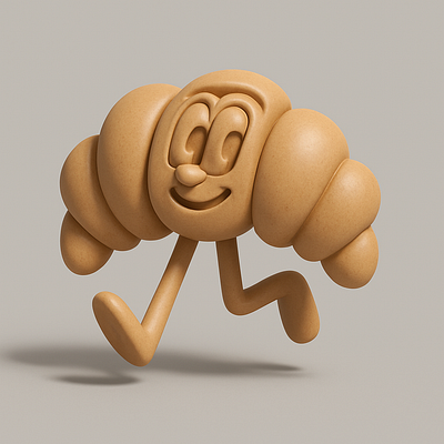 3D Croissant branding bread brown cafe character croissant design digital food france icon illustration indonesia logo mascot minimal pastry retro simple vector