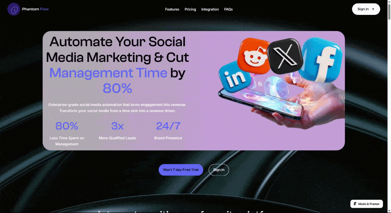 PhantomFlow Homepage Redesign – Built in Framer branding design figma framer framer developer marketing website saas ui ux web design