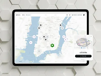 Districts - Map View ar build colony digital future hexagons land map new york ownership realio shape virtual vr web3 world