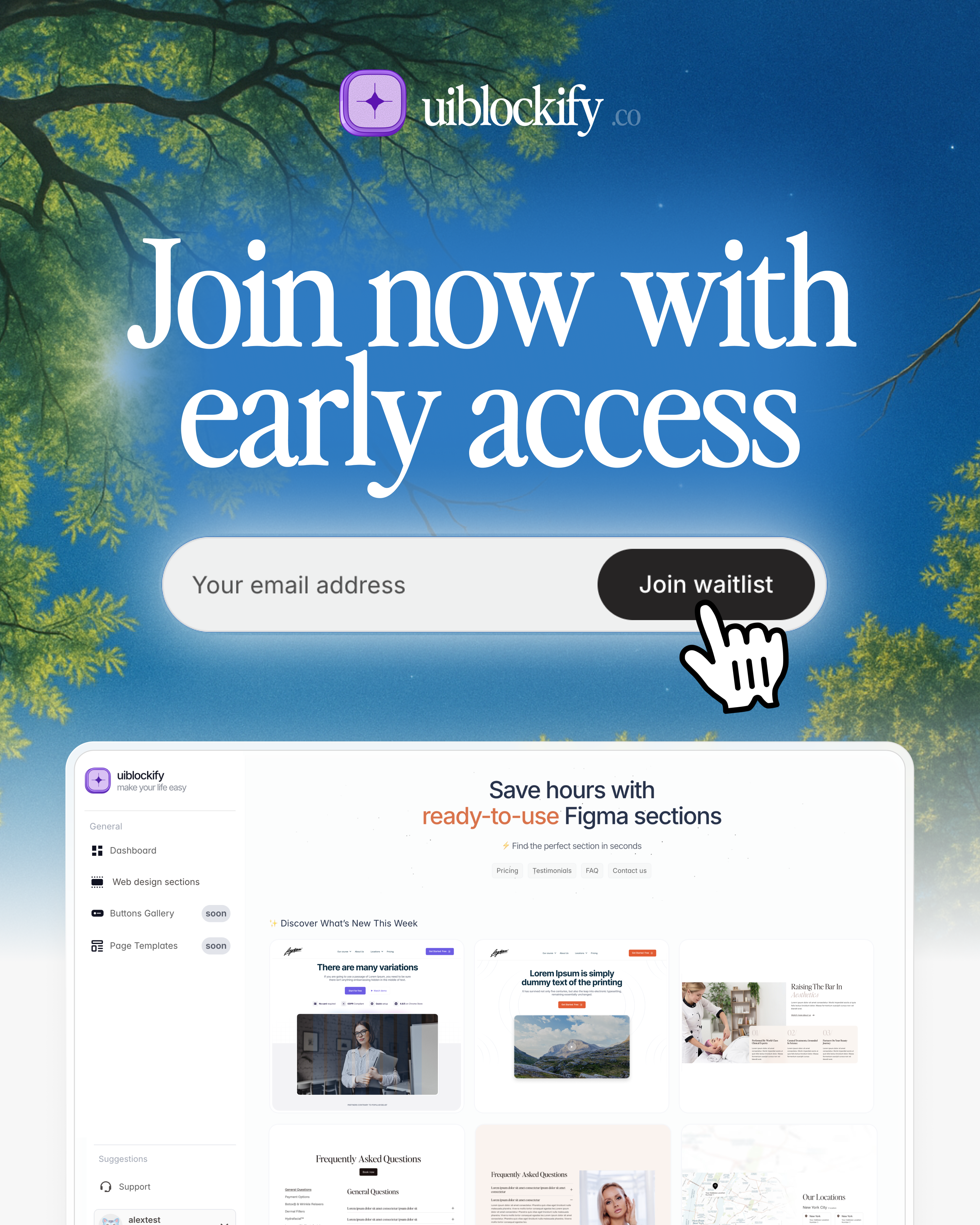 Get early access to UIBlockify components copy to figma design email figma design graphic design illustration pricing uiblockify