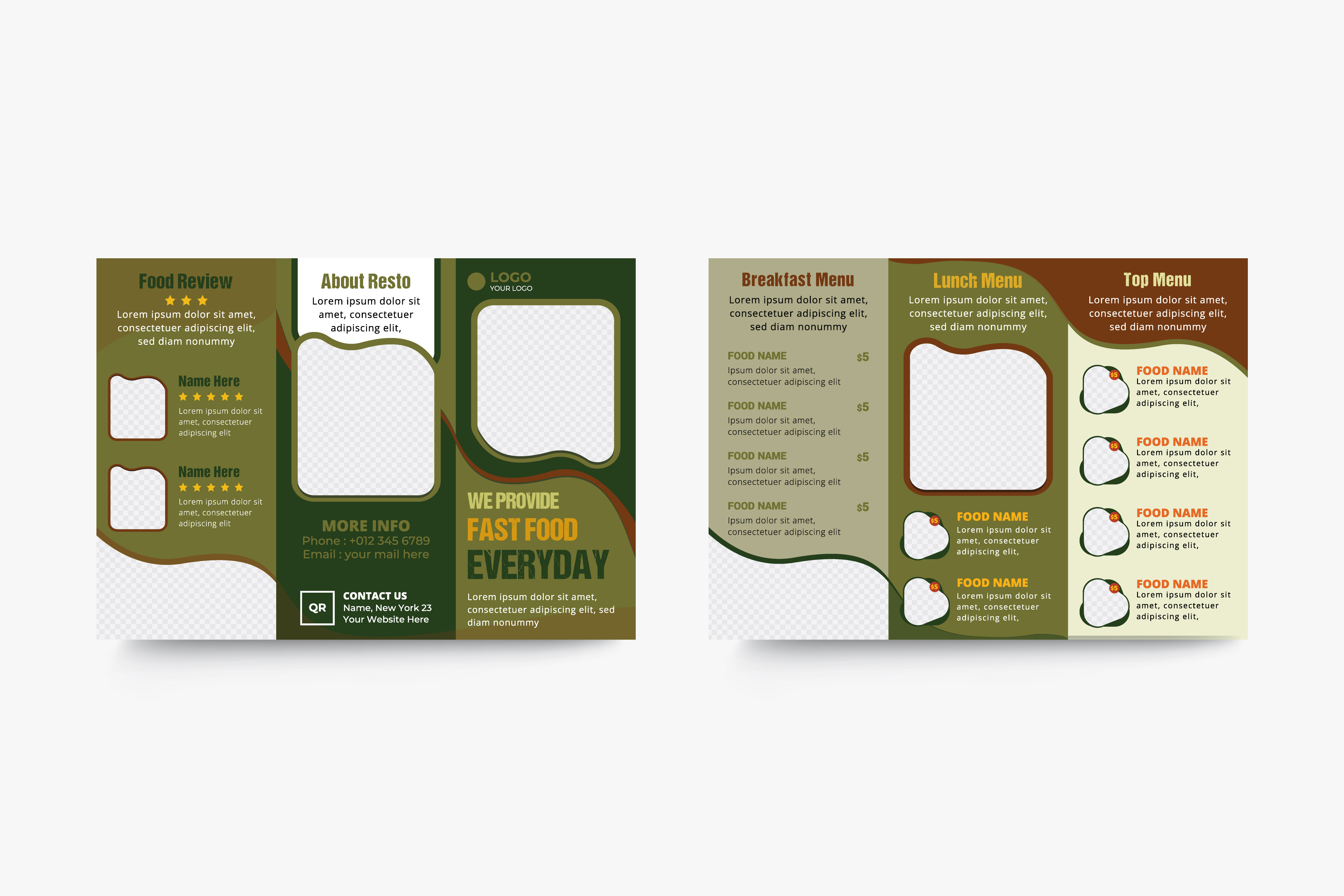 Restaurant trifold brochure design advertisement
