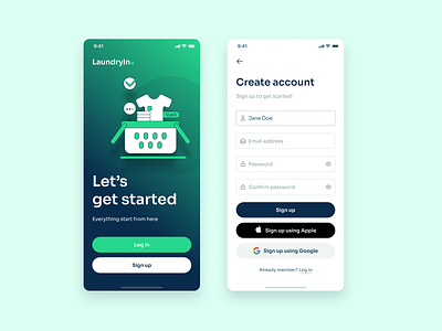 Laundry Mobile Application Onboarding app branding design graphic design icon illustration logo typography ui ux