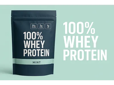 100% Whey Protein Branding and Packaging Design logo minimalist supplement branding