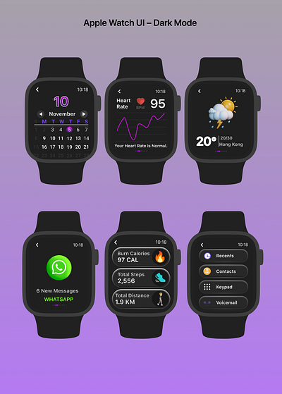 Apple Watch UI – Daily Health & Lifestyle (Dark Mode) dribbbleweeklywarmup