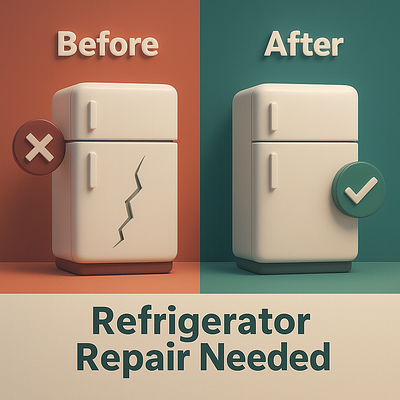 Refrigerator Repair Transformation: 3D Visualization 3d animation fixing fridge graphic design refrigerator repair service repairs to fridges ui