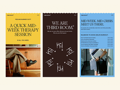 Third Room — Engaging Social Media/Ad Concepts advertising branding colorful design marketing playful playful design productivity social media third room typo typography ui ui design ui ux ux ux design wellness
