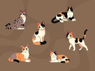 Purring Companions: Colorful Cats Collection assets calico cat cat bundle cat drawing cat sticker character illustration cute cute animals feline graphic design hand drawn kawaii cat minimalist design orange cat pet clipart playful tabby cat vector animals vector cat vector illustration