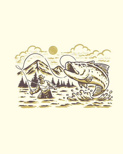 Hook and Hollow Illustration big bass big bass mouth branding design fly fish fly fishing graphic design illustration logo mountain nature ui ux vector