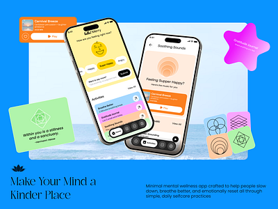 Minimal Wellness App UI design cleanui colorfulinterface designforgood graphic design illustrations mentalwellnessapp mobileappdesign moodtracker uidesign uxdesign