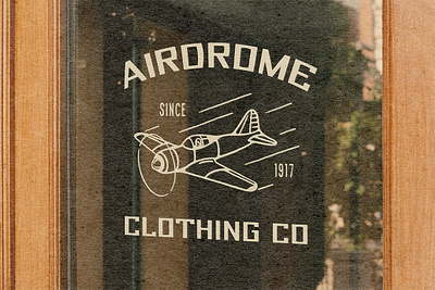 Airdrome Clothing Co badge branding classic clothing font graphic design identity illustration leather logo menswear patch pilot retro retro font top gun typeface typography vintage vintage font