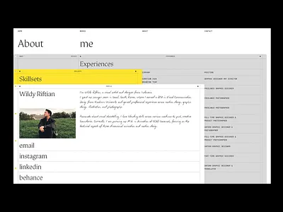 Creative Resume Portfolio Layout about section career timeline clean interface creative bio design portfolio designer resume grid system interface design minimal resume modern cv personal website portfolio layout profile page responsive layout skill showcase structured layout typography focus user profile ux portfolio visual identity