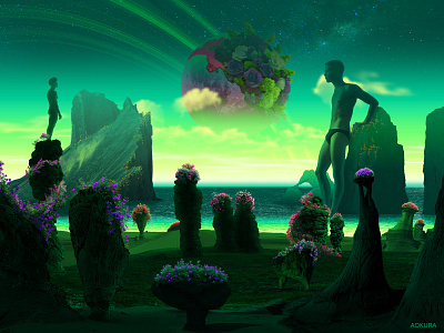 ⁺💐🗿💐⁺ beach boy dreamscape floral flower flowers formation gay graphic design illustration monument moon photoshop plants queer rock stone stonehenge surreal teal