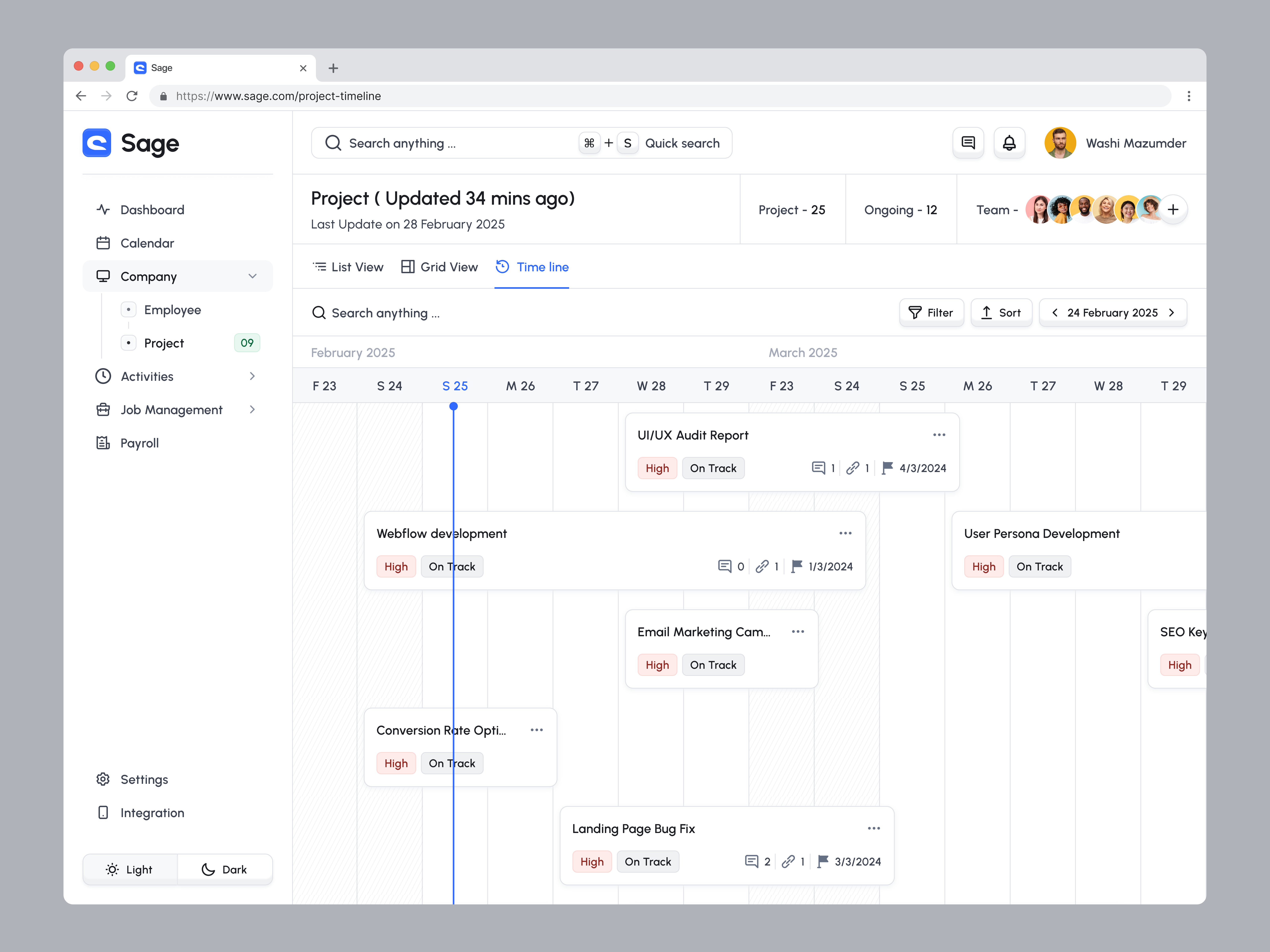 Sage HR Admin Web App_Project Timeline askmanagementui componentdesign dark designsystem enterprisedesign hrtechdesign productdesign productivity projectmanagementui saasdesign saasui sage startup uicomponents uikit uiuxdesign ux uxcomponents webappdesign