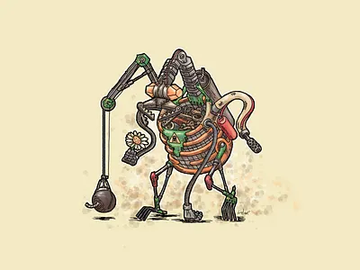 Big Bot Bash: Del character design drawing illustration junk bot painting robot
