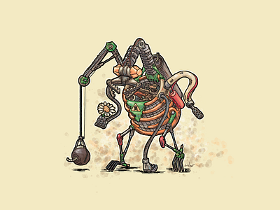 Big Bot Bash: Del character design drawing illustration junk bot painting robot