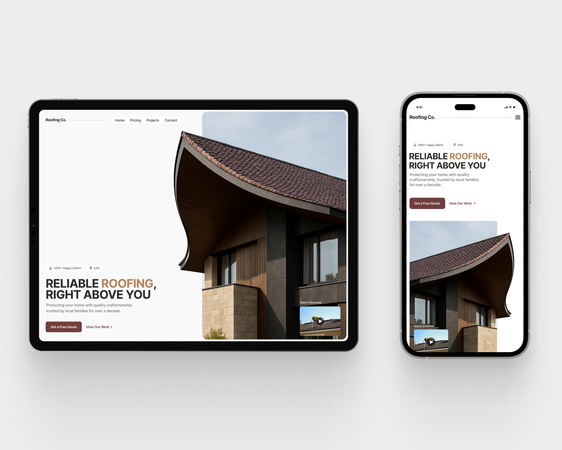 Hero Section for a Roofing Company Website clean design cleanui constructionwebsite design figma framer freelancedesigner hero section landing page landingpagedesign minimal design roofing roofingdesign typography ui uiuxdesign ux web design webflow websiteinspiration