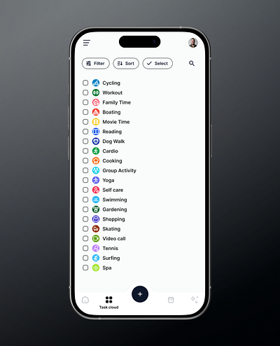 Task Cloud activity planner calendar ui checklist app clean ui daily routine app figma mobile ui habit tracker ui icon rich ui ios mobile design lifestyle app design light theme ui mental wellness ui minimalist design mobile first ui mobile ux design personal productivity app productivity tool ui self care app task list ui task manager app