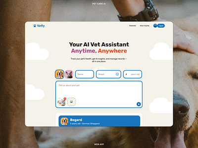 Pet Care AI Web App ai branding dailyui figma interfacedesign landingpage minimalist modern pet productdesign ui ux website