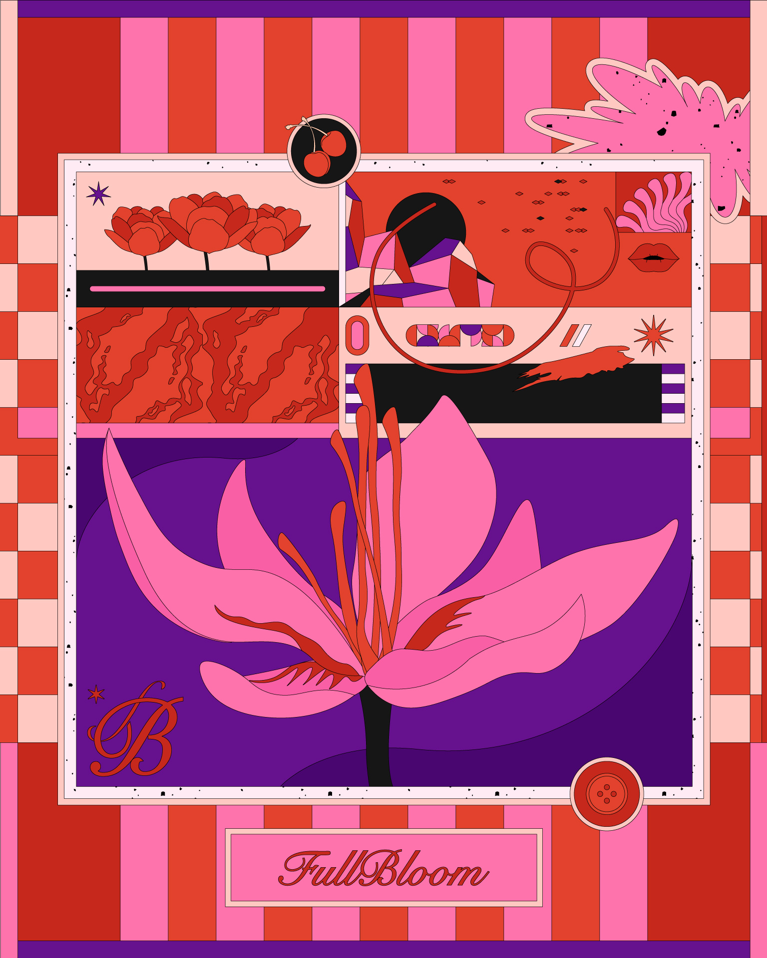 Full Bloom color art color palette colorful contemporary design flower graphic art grid pink pink and red red red and pink symbols vector vector art vector illustration vectorart vectors