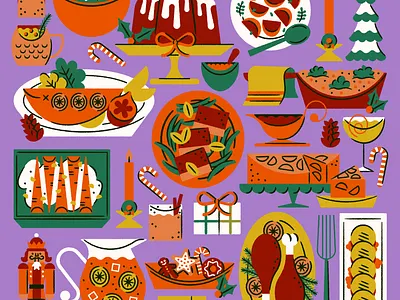 Holiday dinner christmas dinner family meal festive food holiday illustration winter