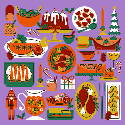 Holiday dinner christmas dinner family meal festive food holiday illustration winter