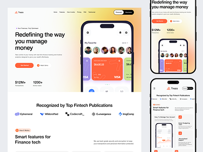 Treza - Mobile Wallet Website banking banking landing page banking website blockchain crypto finance finance website fintech landing page oripio saas landing page saas website ui design web design web3 landing page website