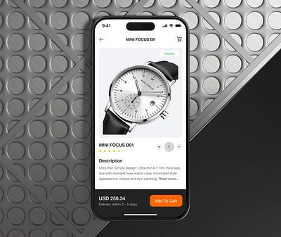 eCommerce App - Description page add to cart description page design ecommerce ecommerce app ecommerce store interface mobile mobile app mobileapp online shopping online store product design ui uiux ux wrist watches wrist watches ecommerce