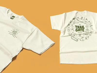 evo Trailgate Tshirt adventure biking branding community connection design event evo green hand drawn illustration lettering mountain biking mtb outdoors trails tshirt typography